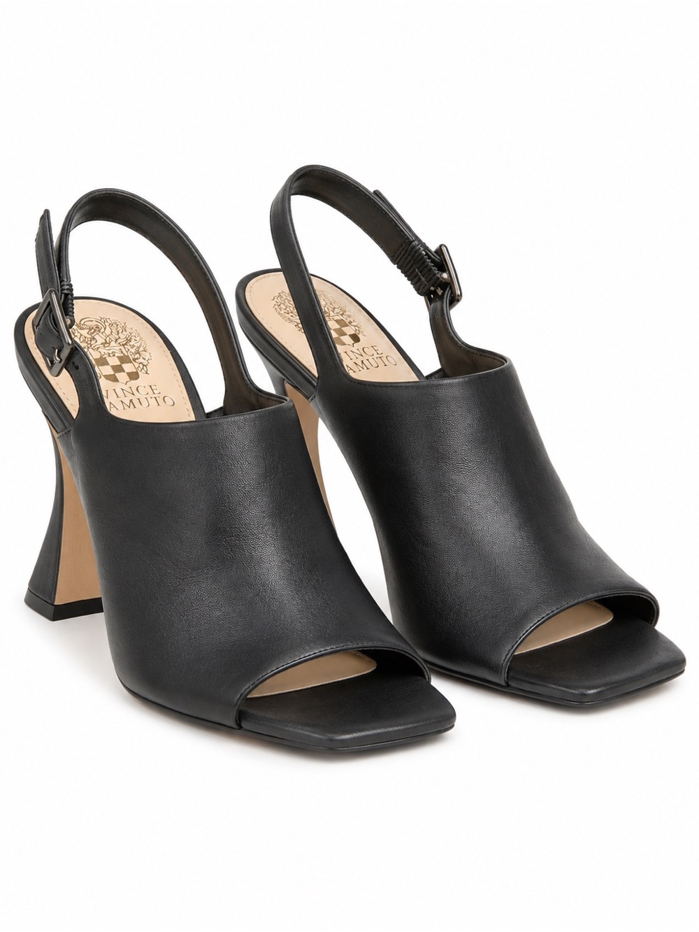 Vince Camuto Black Leather Open-Toe Slingback Heels
